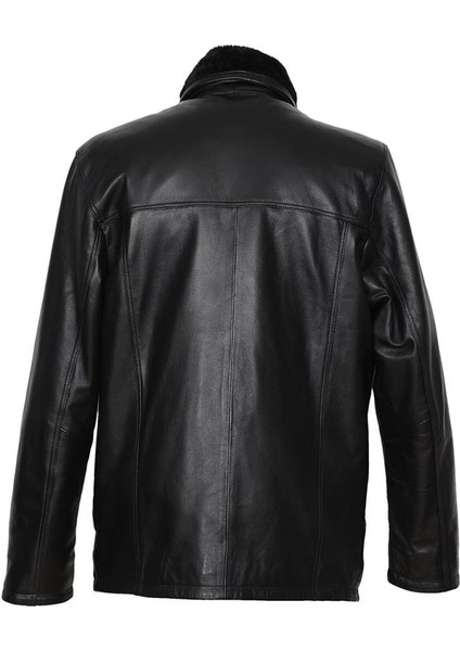 Kışlık Erkek Deri Kaban Siyah Renk Uzun Kol Yüksek Kalite El İşçiliği