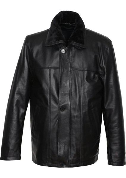 Kışlık Erkek Deri Kaban Siyah Renk Uzun Kol Yüksek Kalite El İşçiliği fiyatları