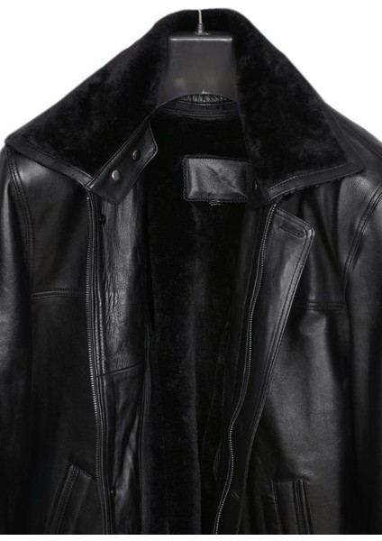 Kışlık Erkek Deri Kaban Siyah Renk Uzun Kol Yüksek Kalite El İşçiliği modelleri