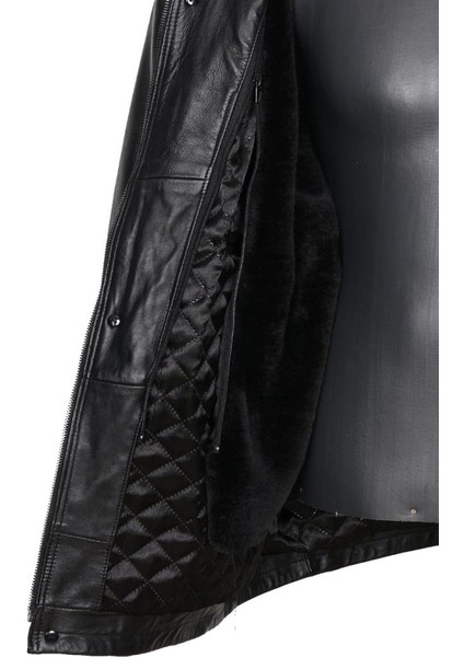 Kışlık Erkek Deri Kaban Siyah Renk Uzun Kol Yüksek Kalite El İşçiliği fırsatları