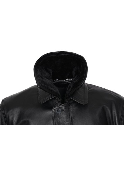 Kışlık Erkek Deri Kaban Siyah Renk Uzun Kol Yüksek Kalite El İşçiliği indirimleri