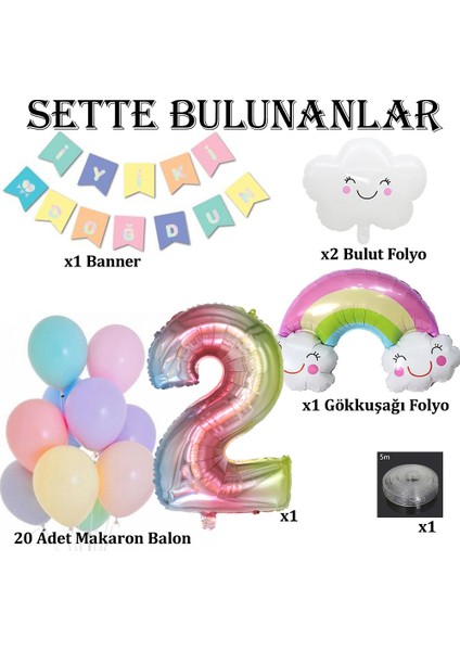 Gökkuşağı Bulut Konsepti Doğum Günü Parti Kutlama Seti modelleri