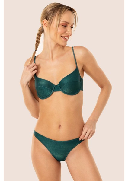 3424 Petrol Simli Kapsız Bikini Takımı