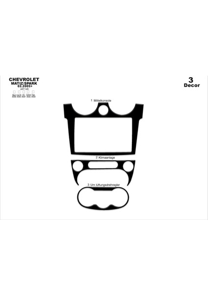 Meriç® Chevrolet Matiz Spark Ön Torpido Kaplama Maun 3 Parça 2005-2009