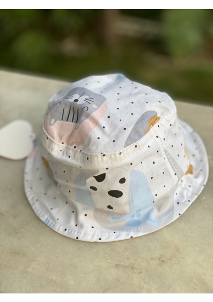 Erkek Bebek Çocuk Kedş Köpek Hayvan Desenli Bucket Baget Şapka 0-2 Yaş