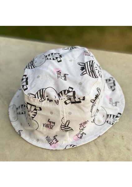 Queen Aksesuar Unisex Kız Erkek Bebek Bucket Baget Şapka Sevimli Zebra Hayvan Desenli