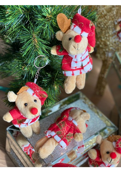Yeni Yıl Yılbaşı Büyük Peluş Geyikli Noel Geyiği Anahtarlık Süs Simli Parlak Kostümlü Hediyelik Eşya