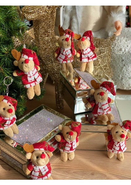 Yeni Yıl Yılbaşı Büyük Peluş Geyikli Noel Geyiği Anahtarlık Süs Simli Parlak Kostümlü Hediyelik Eşya fiyatları