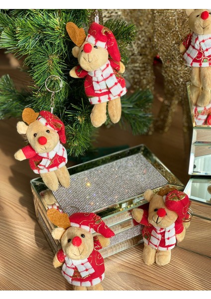 Yeni Yıl Yılbaşı Büyük Peluş Geyikli Noel Geyiği Anahtarlık Süs Simli Parlak Kostümlü Hediyelik Eşya modelleri