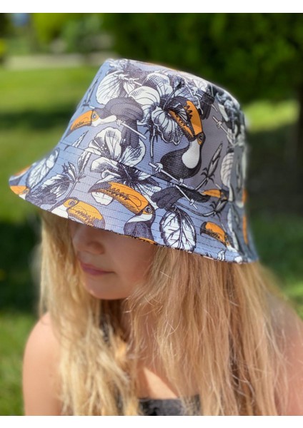 Karga Kuşlu Yapraklı Desenli Bucket Baget Şapka Yetişkin Erkek Kadın Büyük Çocuk Şapkası Unisex