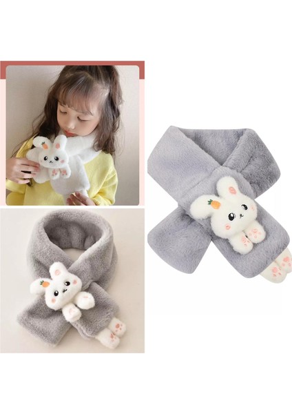 Yeni Moda Sevimli Oyuncak Tavşan Pofuduk 1-15 Yaş Çocuk Tüylü Peluş Kaşmir Atkı Boyunluk Gri fırsatları