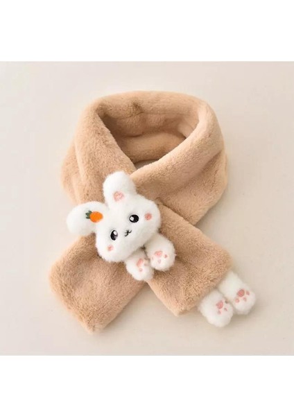 Yeni Moda Sevimli Oyuncak Tavşan 1-15 Yaş Çocuk Tüylü Peluş Kaşmir Atkı Boyunluk Sütlü Kahverengi