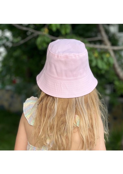 Açık Bebe Pembesi Baget Bucket Şapka Çocuk ve Yetişkin Şapkası