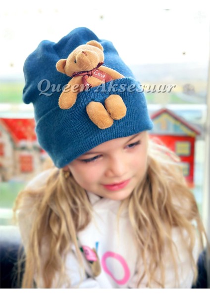 Trend Moda Özel Tasarım Peluş Ayıcıklı Yetişkin Erkek Kız Unisex Çocuk Şapkası Kot Mavi Şapka modelleri