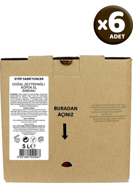 Köpük Sabun Zeytinyağlı 5000 ml x 6 Adet