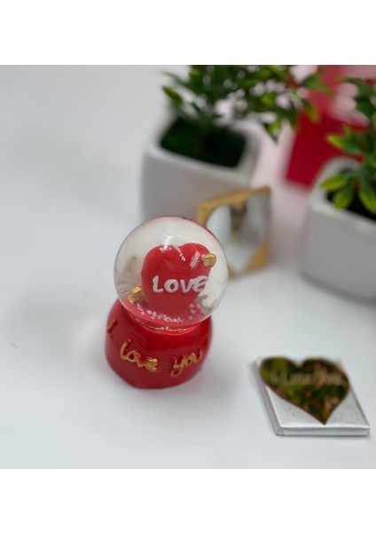Anneler Günü Hediye Seti Kalp Ayna Çikolata Işıklı Kar Küresi Love Ayıcık Yapay Çiçek Lüks Kutulu