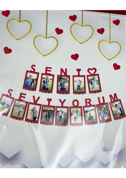 Sevgililer Günü Aşk Romantik Sofra Sunum Set Kalp Konfeti Kokulu Gül Ahşap Seni Seviyorum Çerçeve