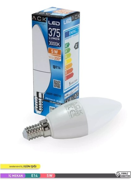 5 Watt E-14 İnce Duy 3000K Gunışığı Buji Led Ampul modelleri