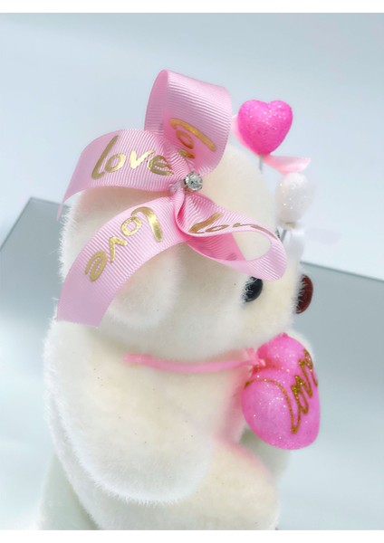 Anneler Günü Tüylü Kutup Ayısı Ayıcık Dekorasyon Süslü Fiyonklu Pembe Love 15 cm fiyatları