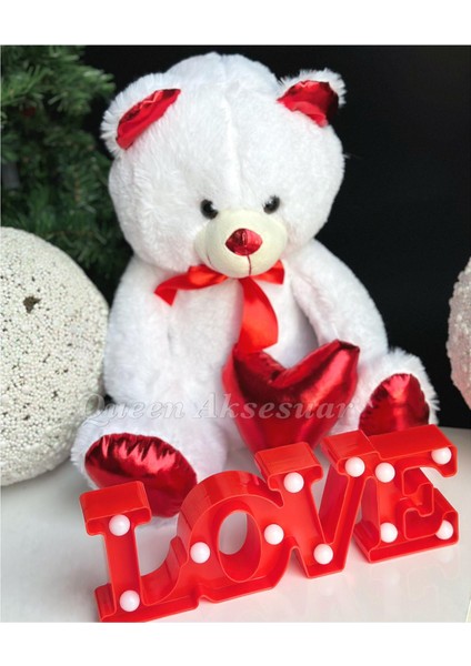 Sevgililer Günü Özel Lüks Peluş Oyuncak Ayıcık Love Dekorasyon Masa Gece Lambası Hediye Seti 55CM