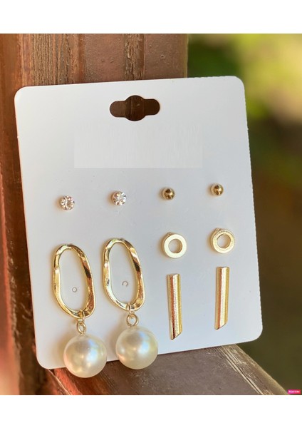 Moda Gold Inci Sarkıt Zikron Taş Küpe Seti