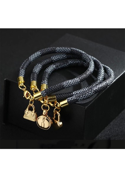 Trend Moda Siyah Deri Kayışlı Gold Altın Kilitli Bileklik modelleri