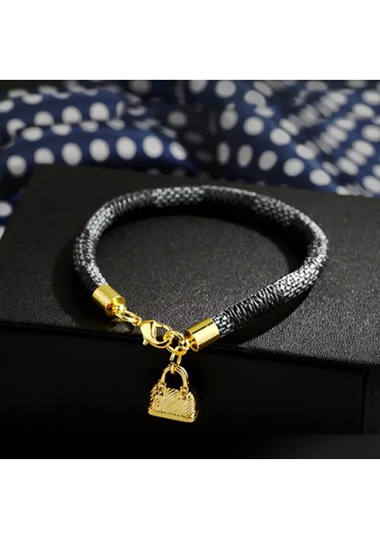 Trend Moda Siyah Gerçek Deri Kayışlı Gold Altın Çanta Bileklik