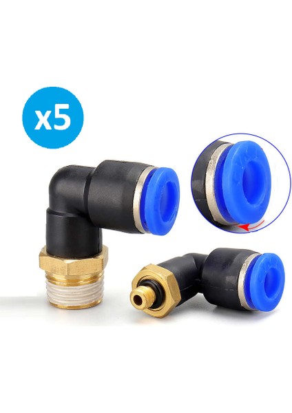 Pnömatik Dirsek Erkek Rekor 1/4''X10 mm Paket 5 Adet
