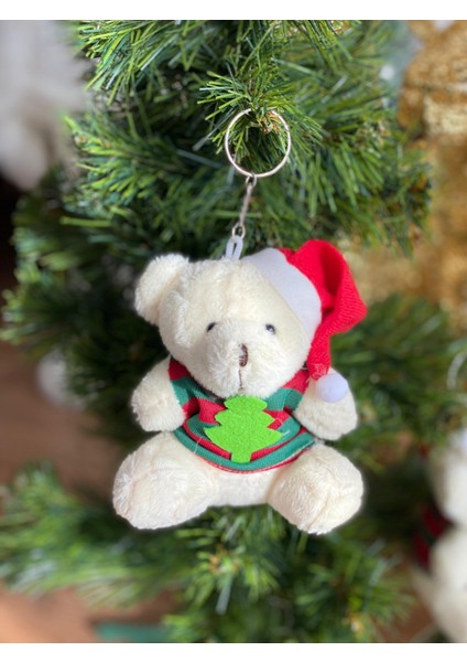Yeni Yıl Yılbaşı Büyük Noel Çam Ağacı Kostümlü Peluş Ayıcık Anahtarlık Süs Kutup Ayısı Hediyelik