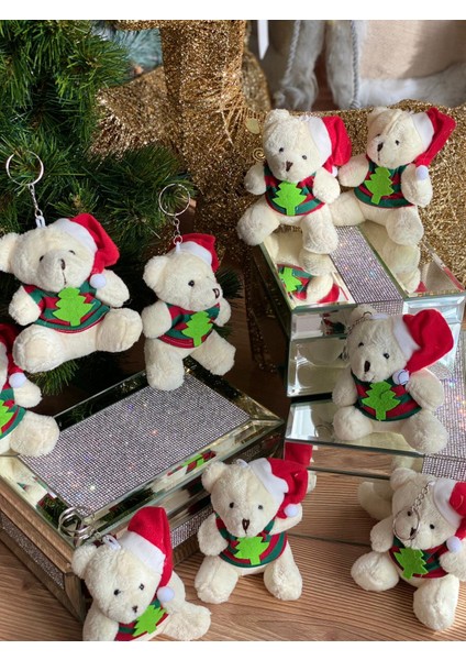 Yeni Yıl Yılbaşı Büyük Noel Çam Ağacı Kostümlü Peluş Ayıcık Anahtarlık Süs Kutup Ayısı Hediyelik modelleri