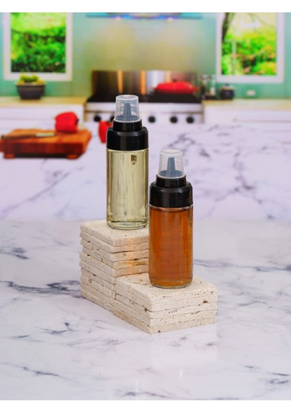 2'Li Set Cam Yağdanlık Sirkelik Sosluk Sızdırmaz Akıllı Kapak 245 Ml