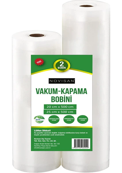 Vakum Kapama Bobini Gofrajlı Tırtıklı Ev Tipi Vakum Makinası Poşeti 1 Adet 20CMX500CM ve 1 Adet 25X500CM 2 Bobinli Karma Paket