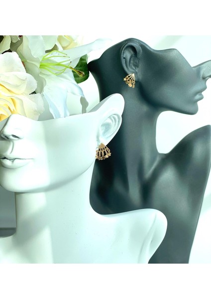 Zara Model Mini Yıldız Yelpaze Sarkıt Küpe Gold Altın