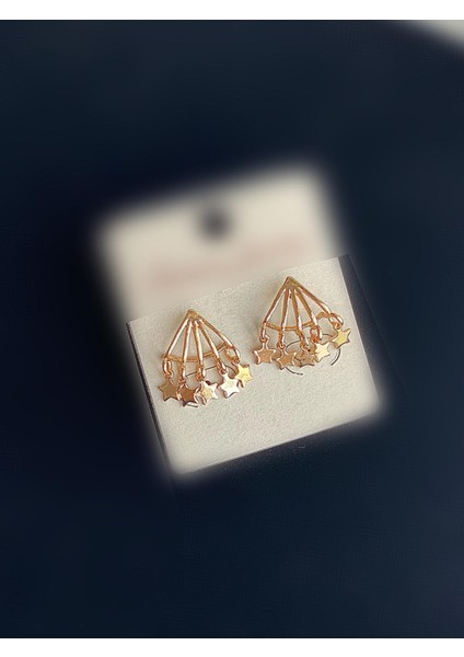 Zara Model Mini Yıldız Yelpaze Sarkıt Küpe Gold Altın modelleri