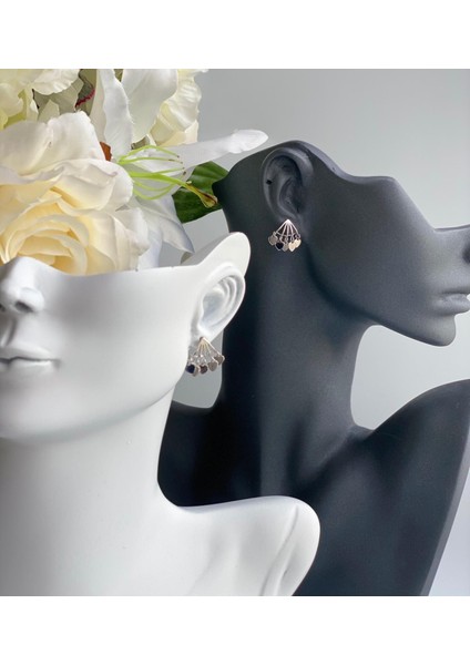 Zara Model Mini Kalp Yelpaze Sarkıt Küpe Gümüş Gri modelleri