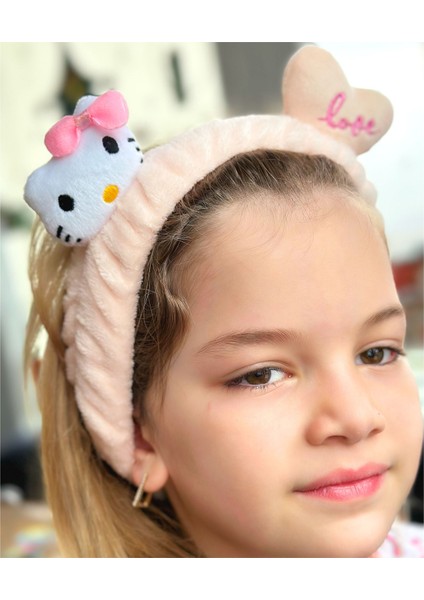 Moda Peluş Oyuncak Hello Kitty Kedi 3D Bebek Çocuk Kadın Makyaj Bandana Saç Bantı Lastikli Pudra Pe