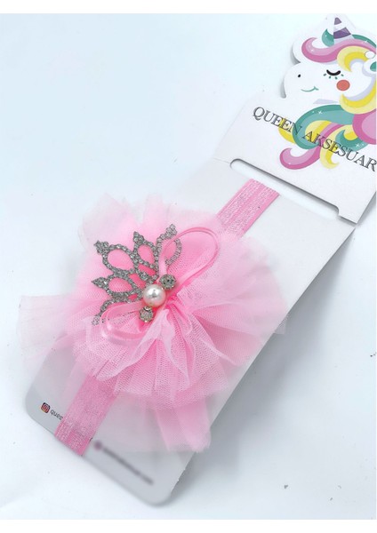 Özel Tasarım Lüks Kristal Metal Kristal Broşlu Kız Bebek Çocuk Saç Bantı Lastik Bandana Pembe