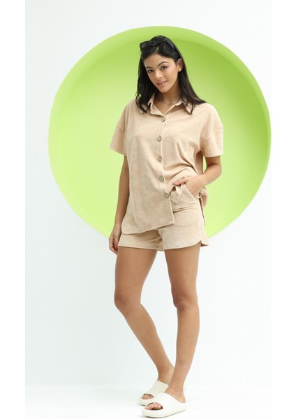 Kadın Havlu Kumaş Gömlek Vizon fiyatları