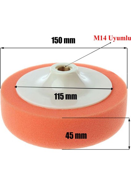 Pasta Cila Polisaj Süngeri Zımpara Tabanlı Turuncu 150 mm M14 Uyumlu Matkap Daire Aparatı (6 Parça) fiyatları