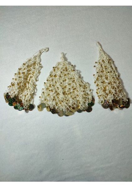 Kına ve Düğünler Için 3 Adet Boncuklu Halay Mendili El Işi Krem