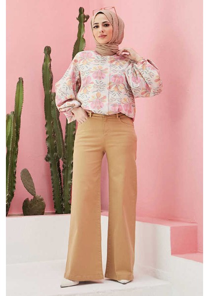 1152-PARÇA Boyalı Pantolon Bej