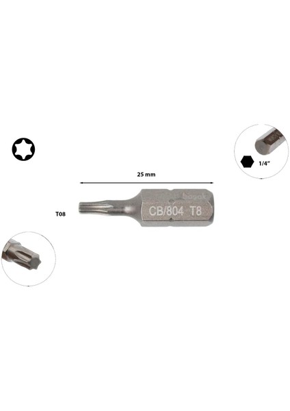 T8 x 25 mm Torx Bits Uç CB/804 (1 Adet)