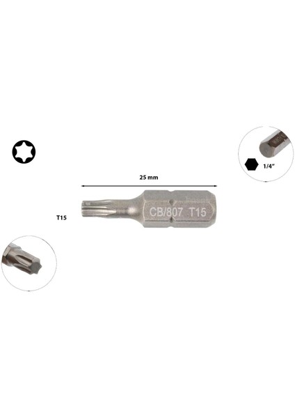 T15 x 25 mm Torx Bits Uç CB/807 (1 Adet)