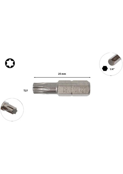 T27 x 25 mm Torx Bits Uç CB/810 (1 Adet)