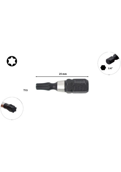 T15 x 25 mm Darbeli Torx Bits Uç CB/807TM