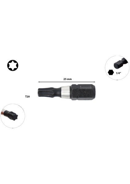 T20 x 25 mm Darbeli Torx Bits Uç CB/808TM