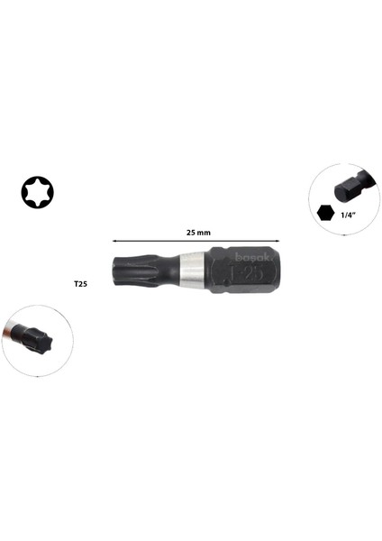 T25 x 25 mm Darbeli Torx Bits Uç CB/809TM (1 Adet)