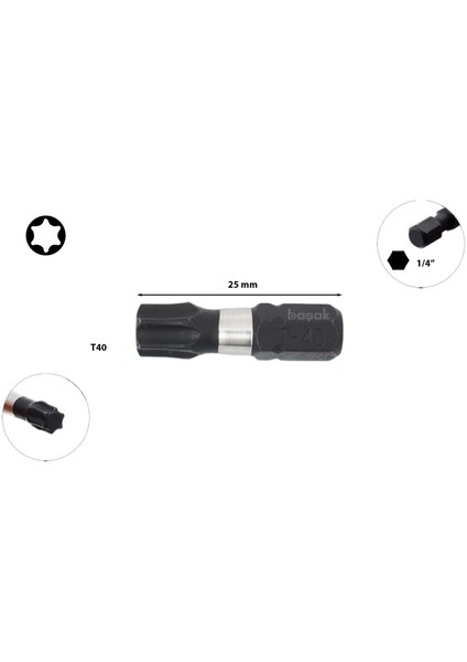 T40 x 25 mm Darbeli Torx Bits Uç CB/812TM (1 Adet)