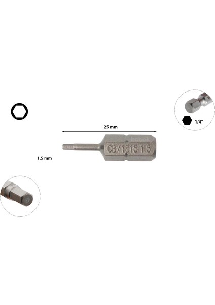 1,5 mm Bits Allen (Alyan) Uç 25 mm CB/1815 (1 Adet)