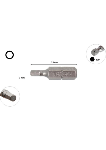 3 x 25 mm Bits Allen (Alyan) Uç CB/1830(1 Adet)